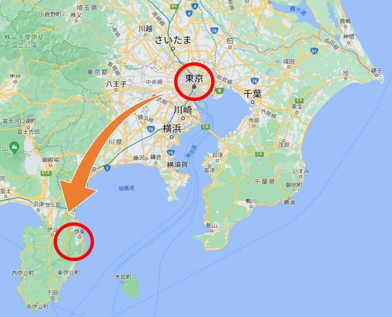 東京から伊東までの地図